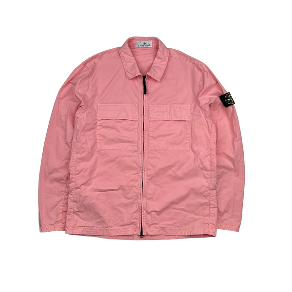 Stone Island 2023 Pink Supima Cotton Twill Zipped Overshirt - Large