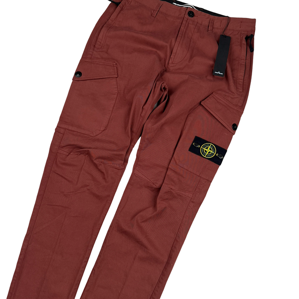 Stone Island 2021 Red Thick Cotton Cargo Trousers - 30"