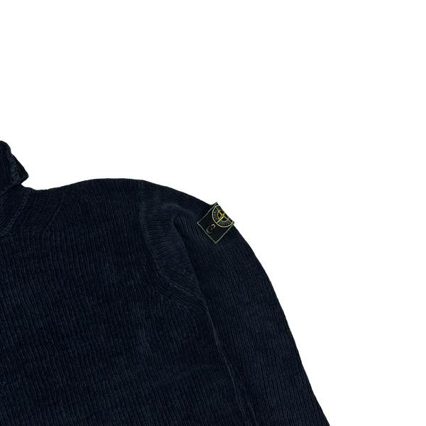 Stone Island Vintage 1995 Navy Chenille Knit Vintage Roll Neck - Medium