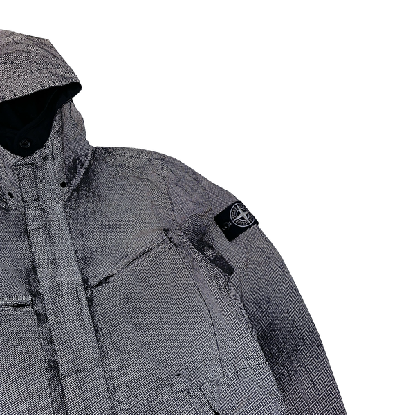 Stone Island 2016 Black Silver Pixel Reflective Hooded Jacket - Large