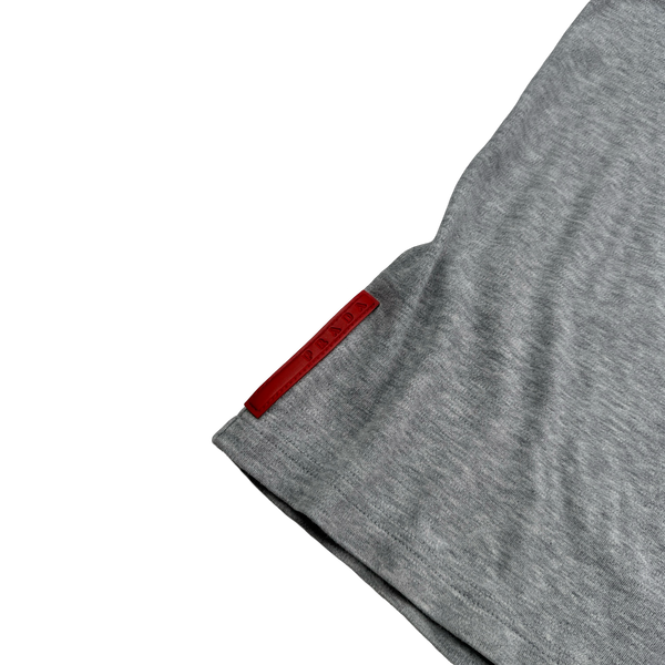 Prada Grey Cotton Collared Red Tab Polo Shirt - Large