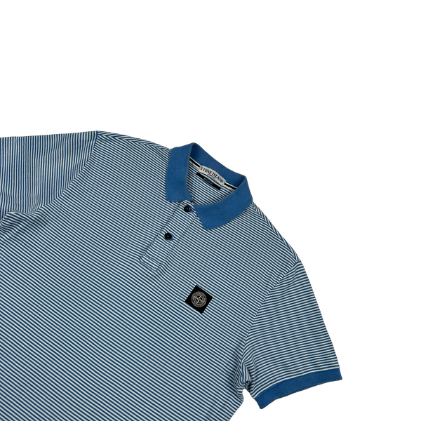 Stone Island 2012 Blue Striped Patch Cotton Short Sleeve Polo - XL