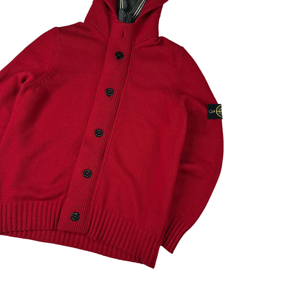 Stone Island 2009 Red Lined Hood Zipped Wool Knit - XXL