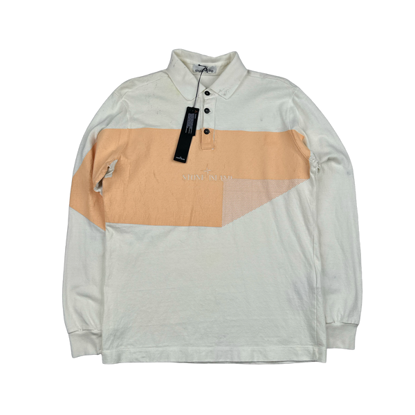 Stone Island 2018 Long Sleeve Thick Cotton Printed Polo Shirt - Large