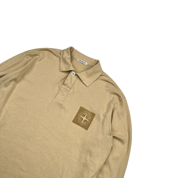 Stone Island Vintage 2001 Sand Spellout Cotton Longsleeve Polo - Large