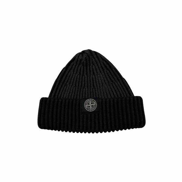 Stone Island Charcoal/Brown Ribbed Logo Patch Beanie