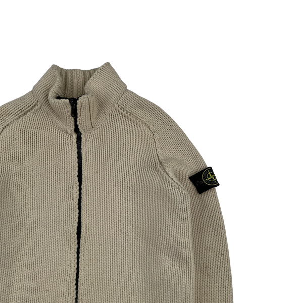 Stone Island 2004 Cream Cotton Heavyweight Knit Jumper - Small