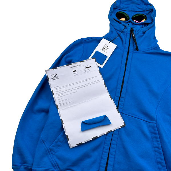 CP Company Bespoke Blue Goggle Cotton Zip Up Hoodie - Large