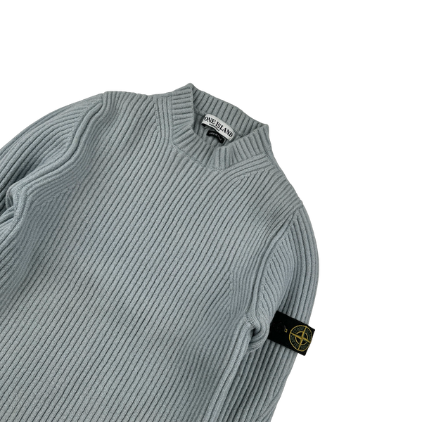 Stone Island 2000s Blue Wool Ribbed Crewneck Jumper - XS