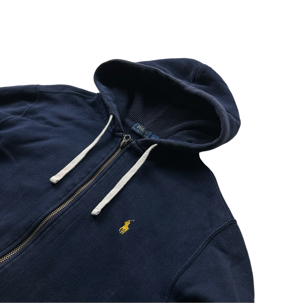 Ralph Lauren Navy Thick Cotton Zipped Hoodie - Large