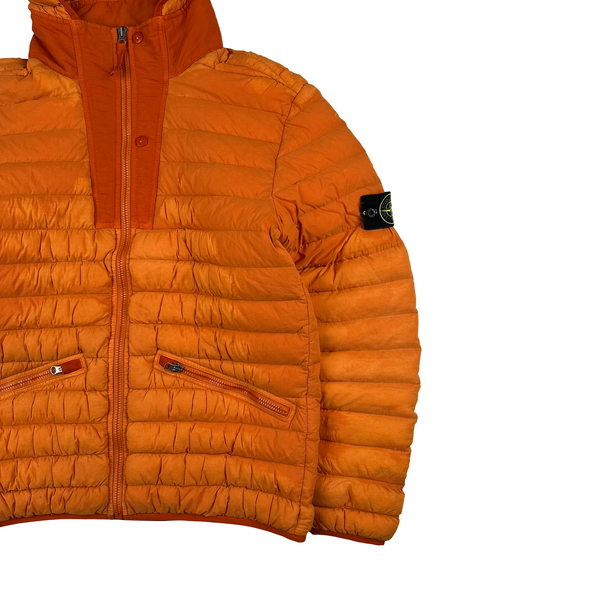 Stone Island 2019 Orange Loom Woven Down Puffer Jacket - Large