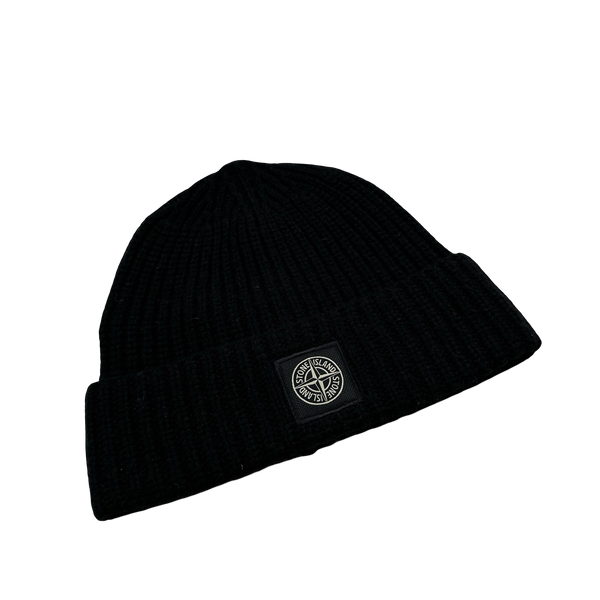 Stone Island 2023 Black Lana Wool Beanie Hat