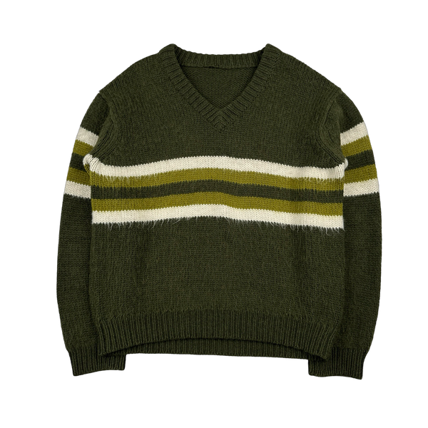 Prada Green Striped 100% Alpaca Wool V-Neck Jumper - XL – Mat's Island