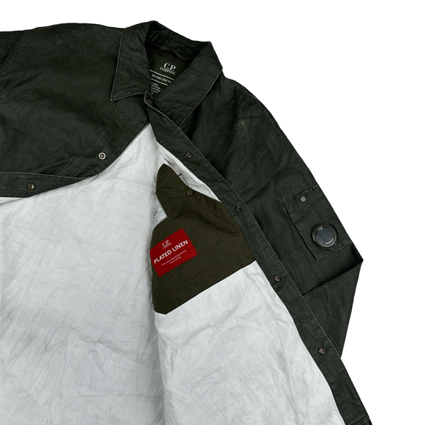 CP Company Khaki Plated Linen Lens Viewer Jacket - 3XL