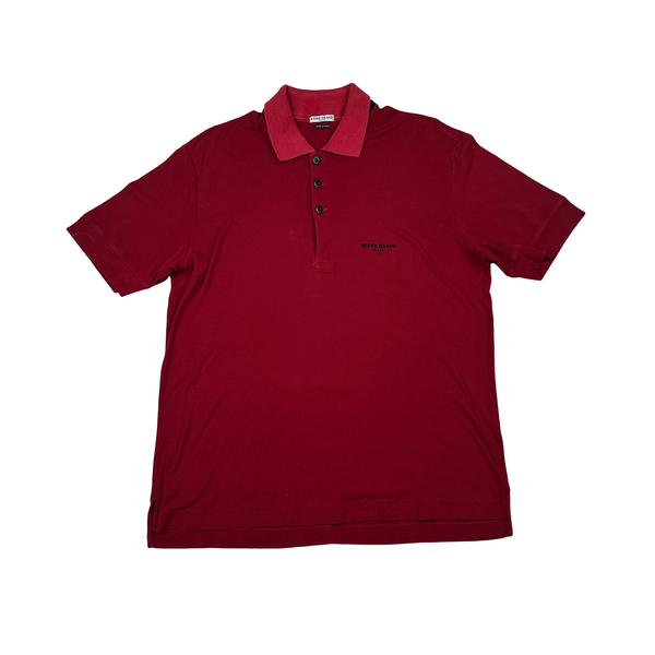 Stone Island 2005 Rare Red Organic Embroidered Spellout Polo - XL