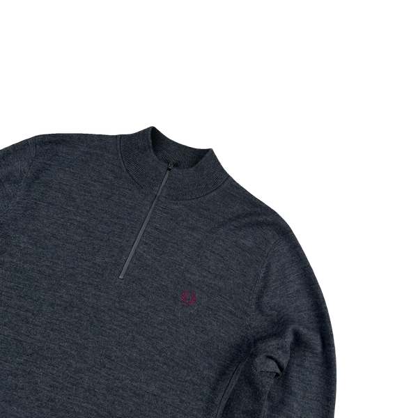 Fred Perry Grey Quarter Zip Knit Jumper - Large