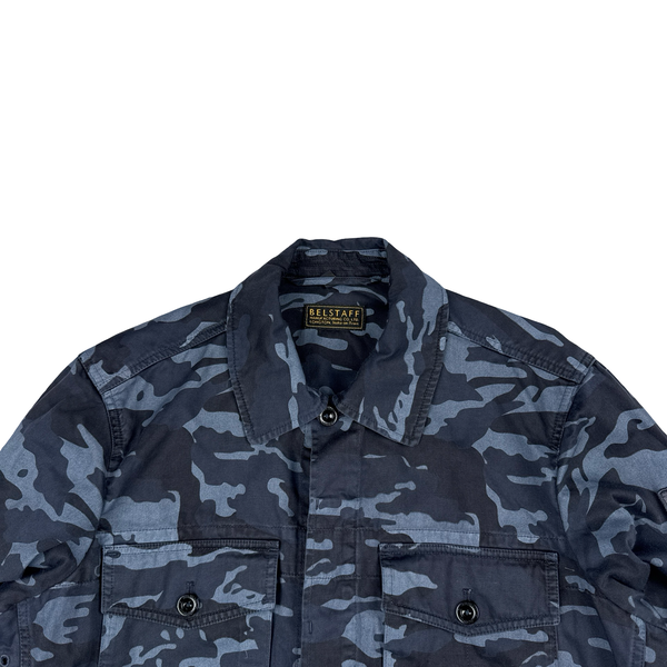 Belstaff Navy Camo Multi Pocket Cotton Collared Zipped Overshirt - Medium