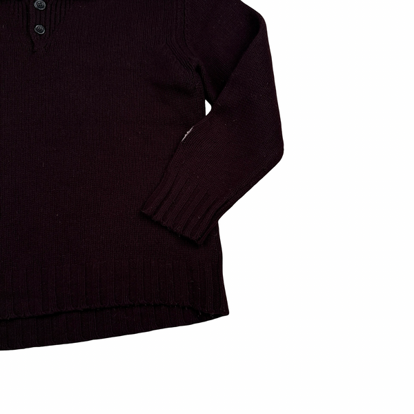 Stone Island Burgundy 1998 Vintage Wool Compass Knit Pullover Jumper - Large
