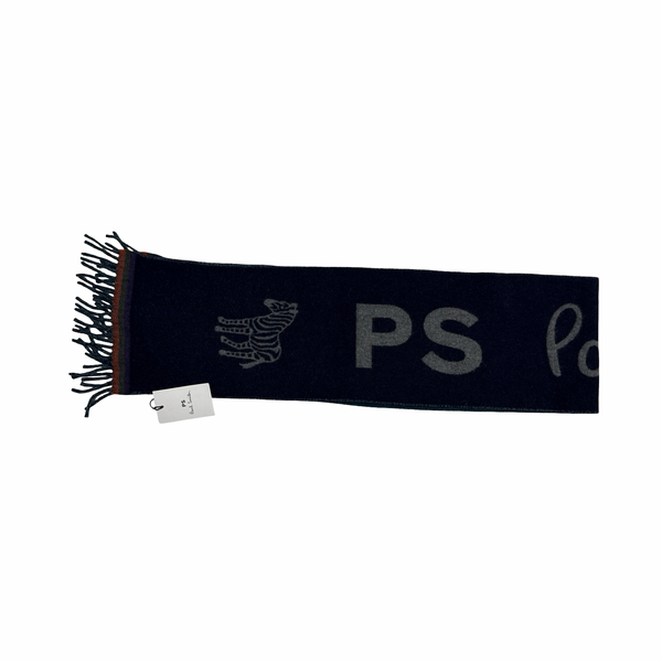 Paul & Shark Navy Spellout Wool Scarf