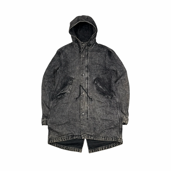 Levis x Patta Grey Dark Wash Long Denim Fishtail Parka Jacket - Medium