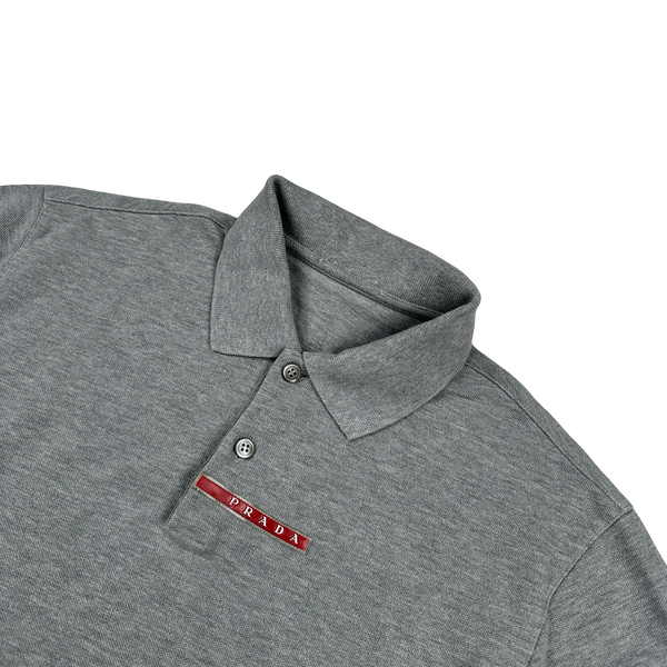 Prada Grey Spellout Tab Cotton Polo Shirt - XL