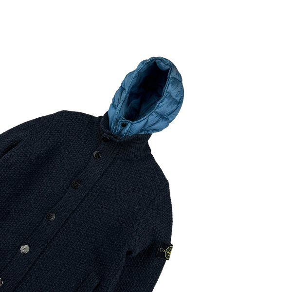 Stone Island 2013 Navy Wool Knit Garment Dyed Down Hood Jumper - XL