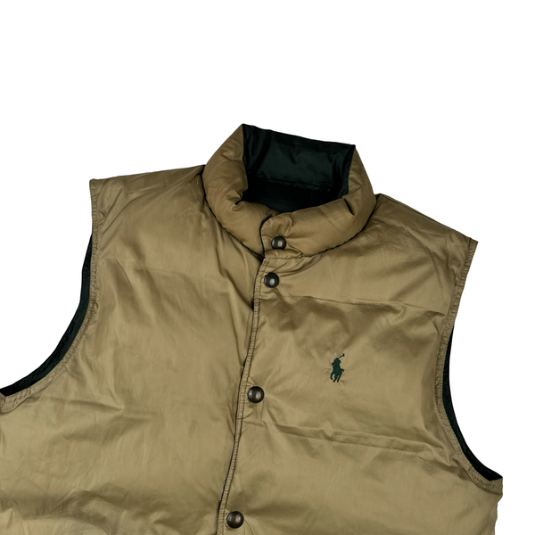 Ralph Lauren Green/Beige Down Reversible Puffer Gilet - Large