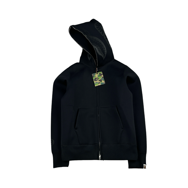 BAPE Black Full Zip Neoprene Hood Nylon Jacket - Medium