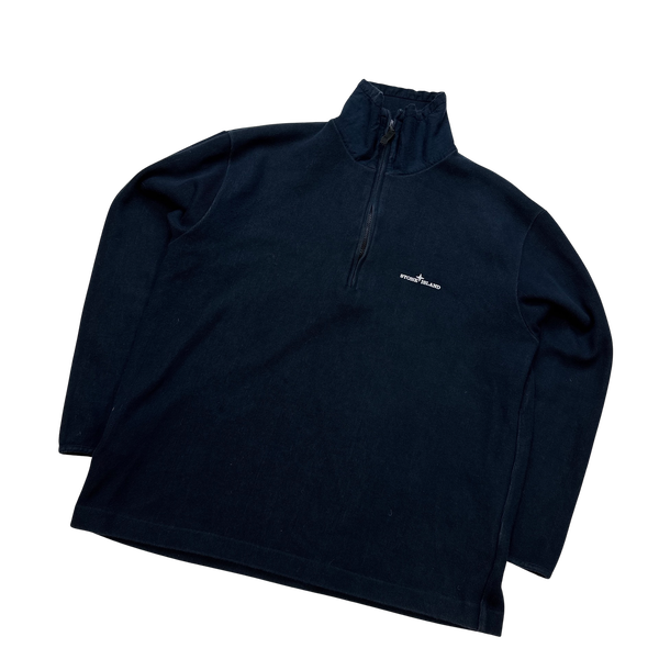 Stone Island 2002 Navy Cotton Blend Fine Knit Half Zipped Jumper - Large