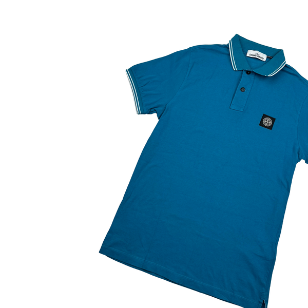Stone Island 2018 Blue White Piped Polo Shirt - Large