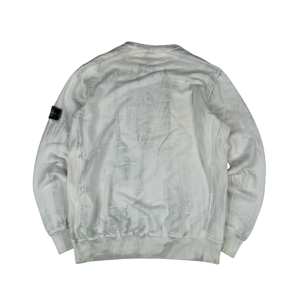Stone Island White Hand Corrosion Crewneck Sweatshirt - XXL