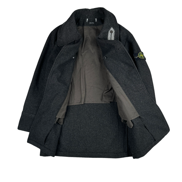 Stone Island 2000 Grey Vintage Wool Blazer Duffle Coat  - Large