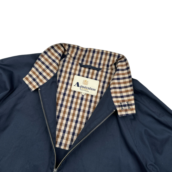 Aquascutum Checked Collar Cotton Navy Harrington Jacket - Large