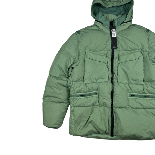 Stone Island 2022 Pale Green Crinkle R-NY Down Puffer Jacket - Large
