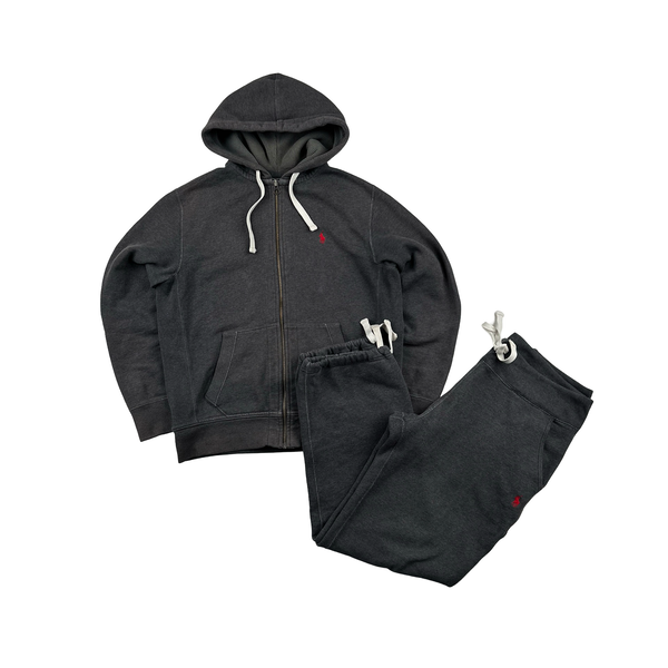 Ralph Lauren Dark Grey Zipped Hoodie Tracksuit Set - Medium