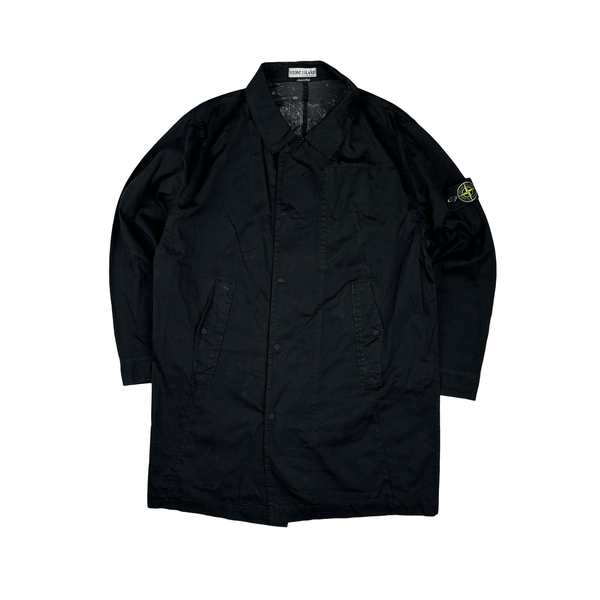 z Stone Island Black Raso Gommato Trench Coat Jacket - Large