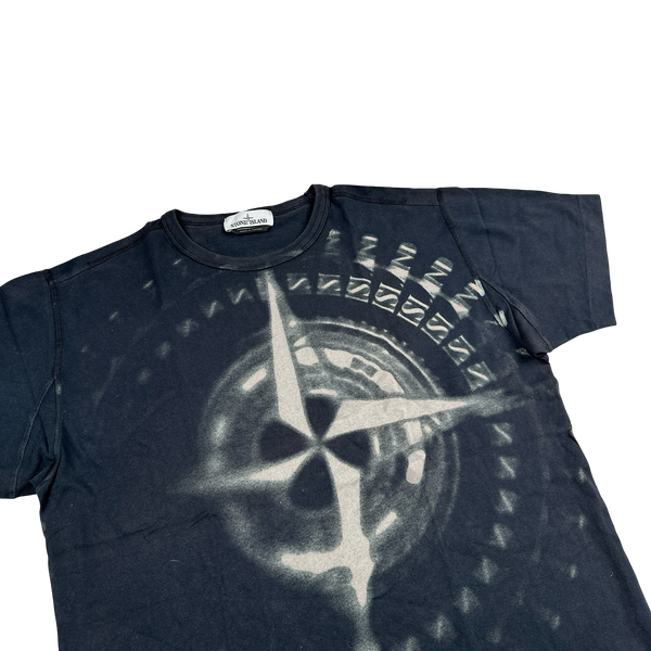 Stone Island 2019 Navy Garment Dyed Compass Print T Shirt - XL