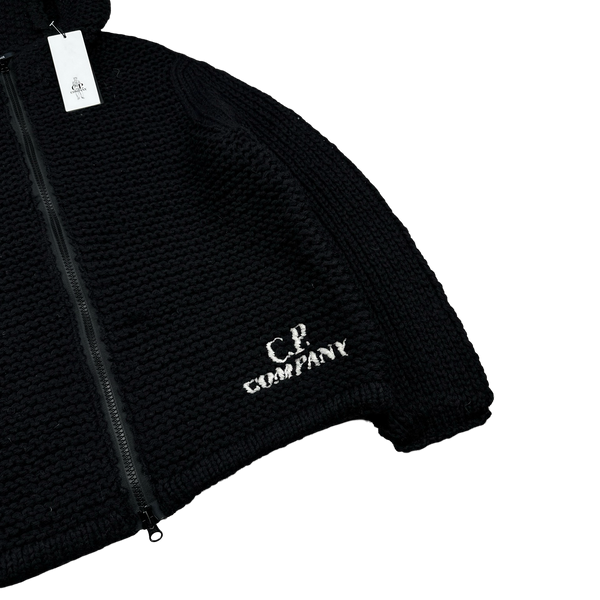CP Company Black Heavyweight 100% Wool Handmade Knitted Zipped Hoodie - Small, Medium, Large, XL