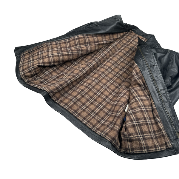 Ralph Lauren Black Wool Blend Lining Heavyweight Leather Jacket - Large