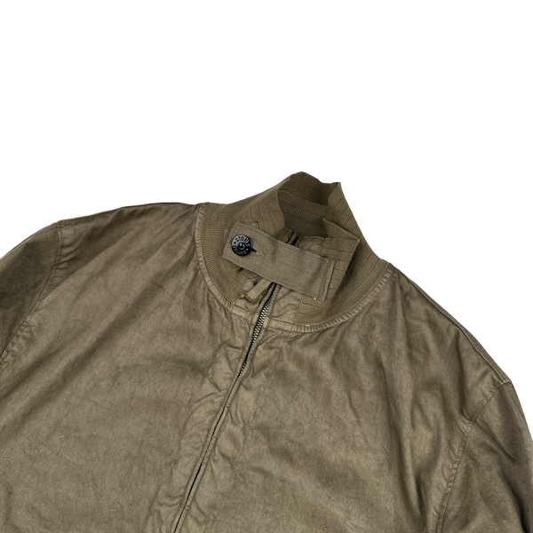Stone Island 2002 Khaki Lino Flax Blend Zipped Bomber Jacket - Medium