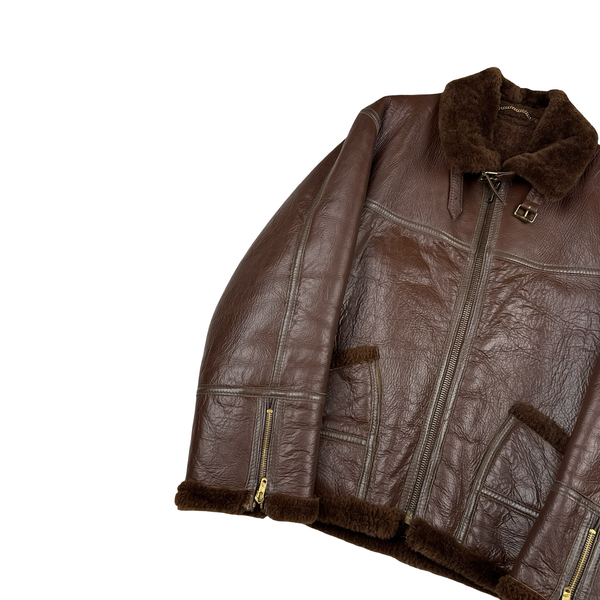 Shearling Lined Aviator Pilot Thick Leather Vintage Jacket - Medium