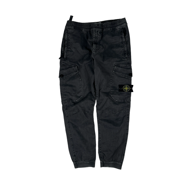 Stone Island 2020 Washed Black RE T Cargo Trousers - 30"