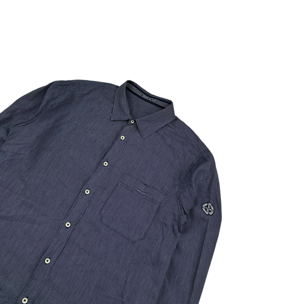 Stone Island Vintage Navy Woven Buttoned Compass Overshirt - XL