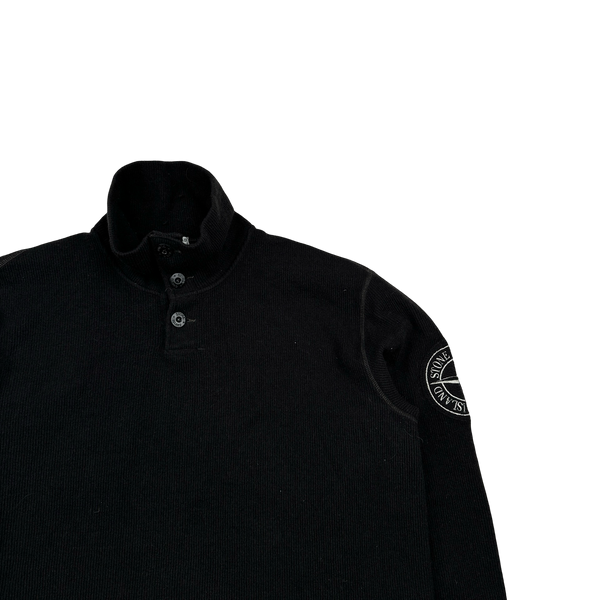 Stone Island Vintage Black Ribbed Wool Compass Pullover Jumper - XL