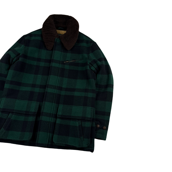 Ralph Lauren Wool Flannel Quilted Lined Shearling Collar Jacket - Large