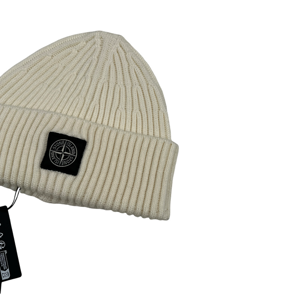 Stone Island 2025 Cream Wool Patch Beanie
