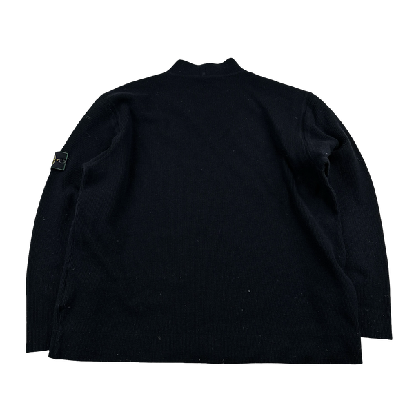 Stone Island 1999 Black Ribbed Wool Vintage Pullover Mock Neck Jumper - Large