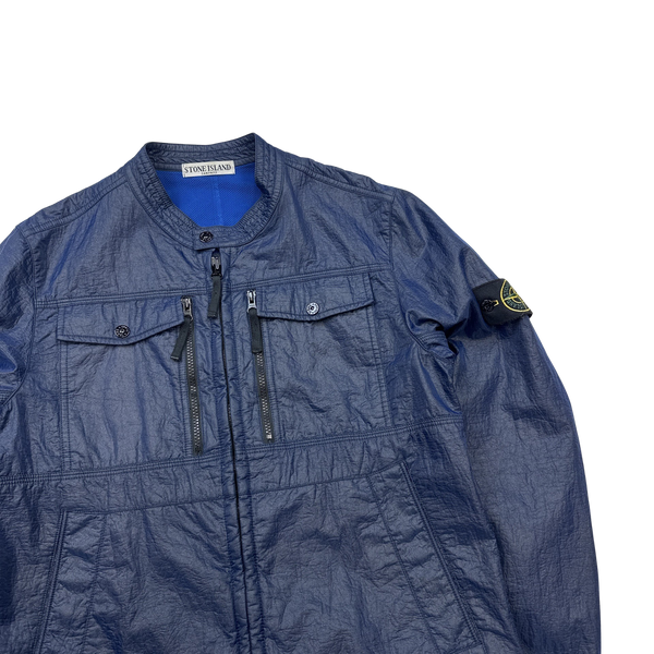 Stone Island Blue Laminated Thick Bonded Nylon Jacket - Large