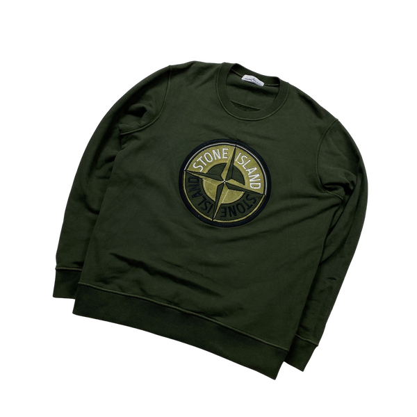 Stone Island 2020 Green Compass Logo Cotton Crewneck Sweatshirt - XL
