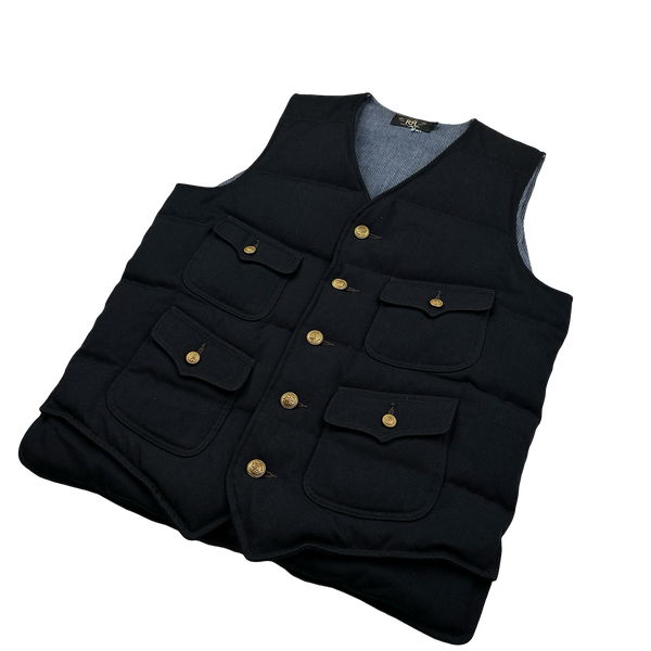 RRL Ralph Lauren Navy Cotton Down Puffer Vest - Medium